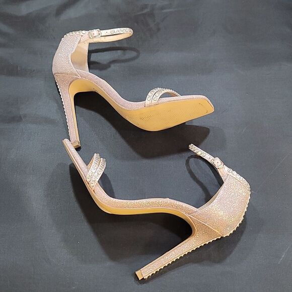 STEVE MADDEN WOMEN'S PINK GLITTER ANKLE STRAP RHINESTONE SQUARE TOE SANDAL - Picture 8 of 16